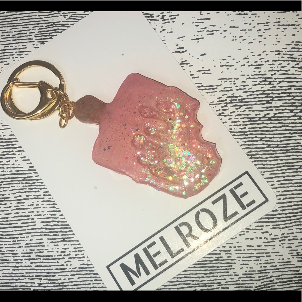 NEW Pink Ice cream Gold Keychain
